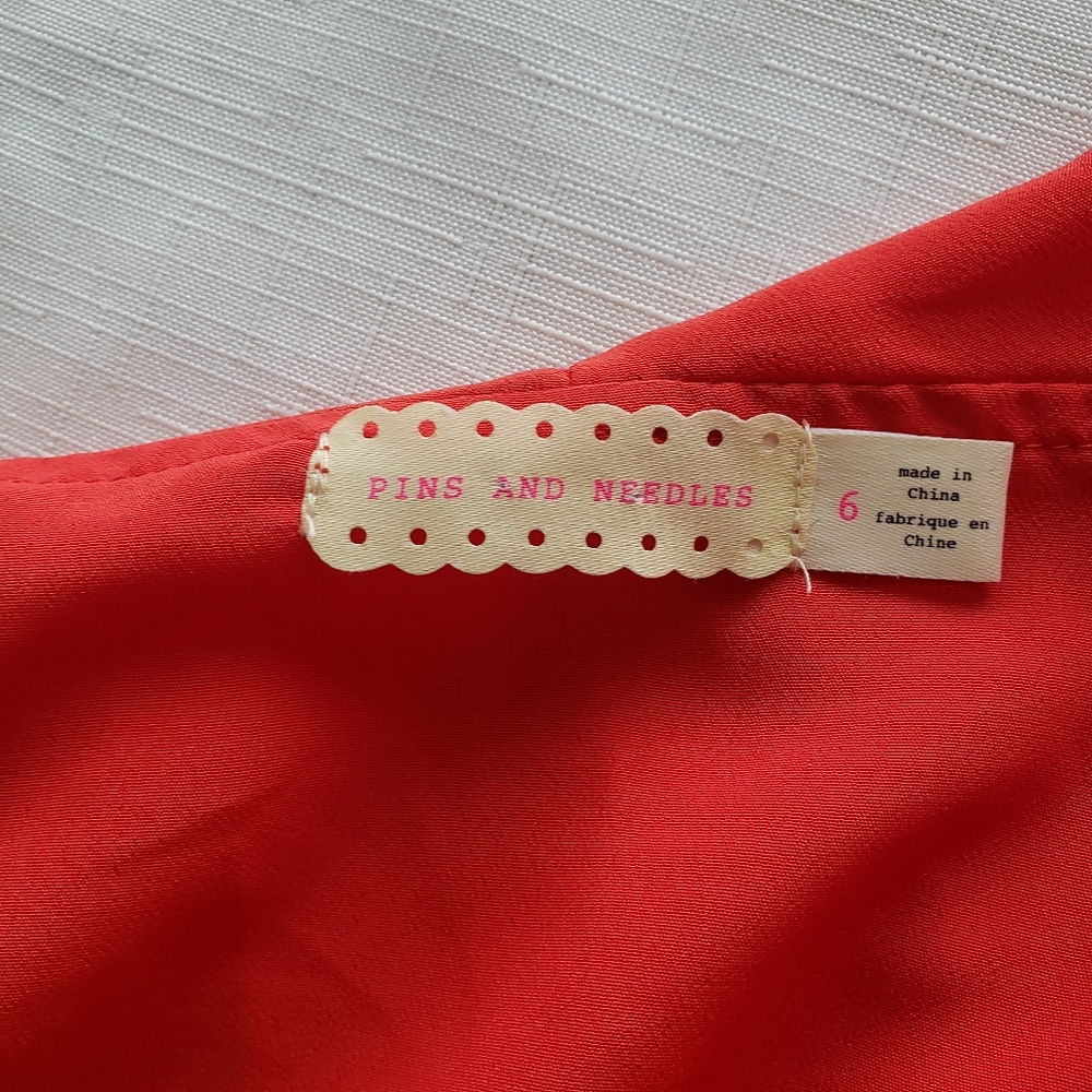 Pins And Needles Romper Shorts Mini V neck pockets Ruffled Red Summer - Picture 7 of 11